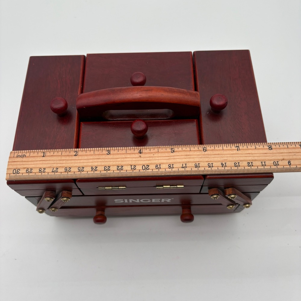 Singer Wooden Sewing Box Cantilever Accordion Jewelry Chest Cherry Finish 10.5in - Picture 9 of 10